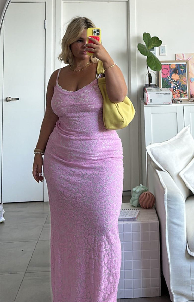 Floral Lace Scoop Neck Lace Trim Spaghetti Strap Bodycon Maxi Dress 9