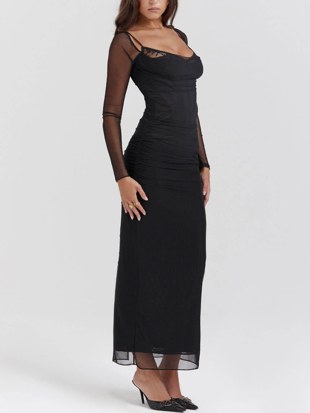 Noir Elegance Backless Bodycon Maxi Dress
