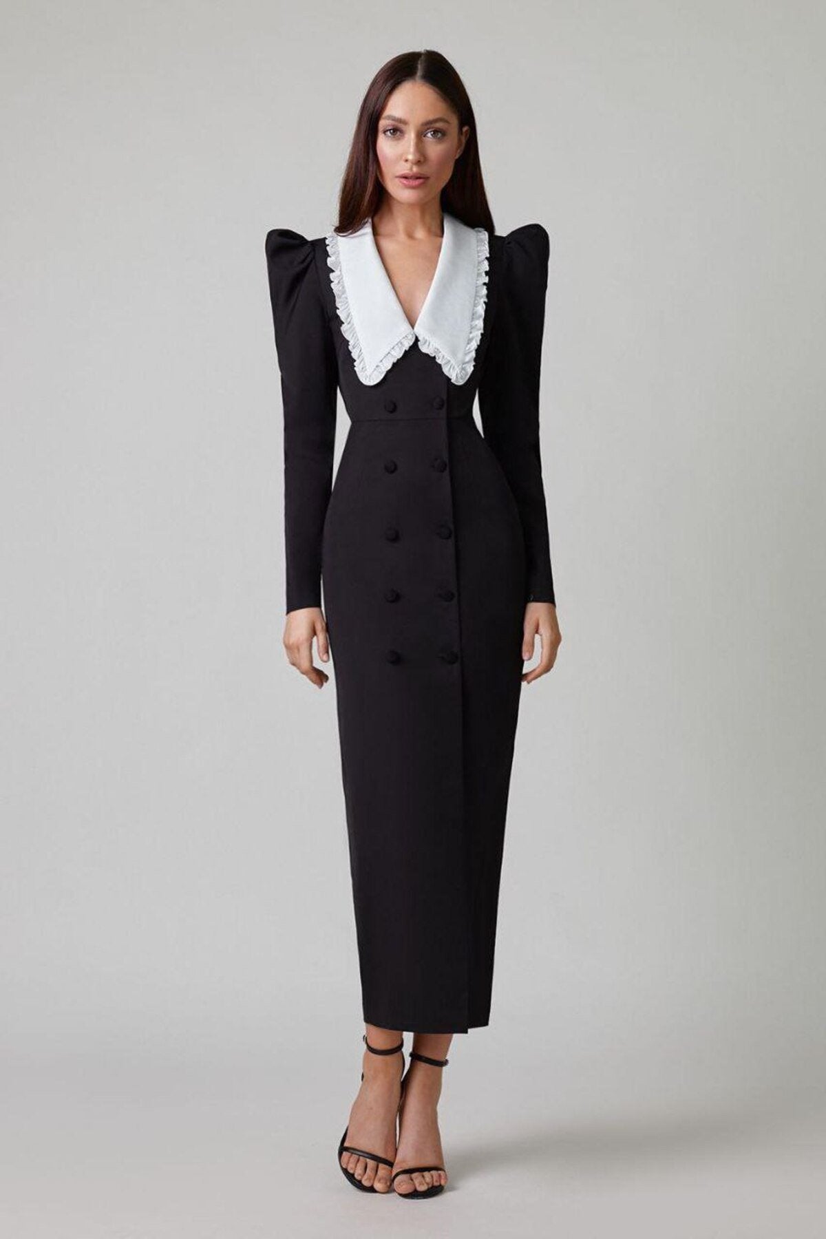 Peter Kathy Pan Collar V-neck Midi Dress