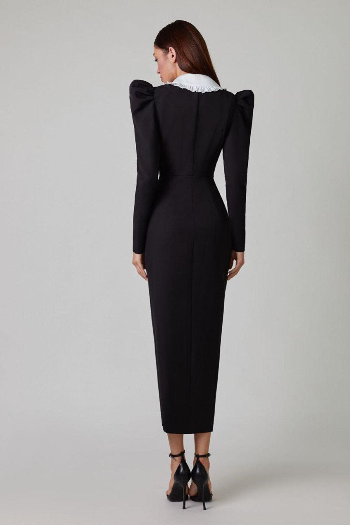 Peter Kathy Pan Collar V-neck Midi Dress