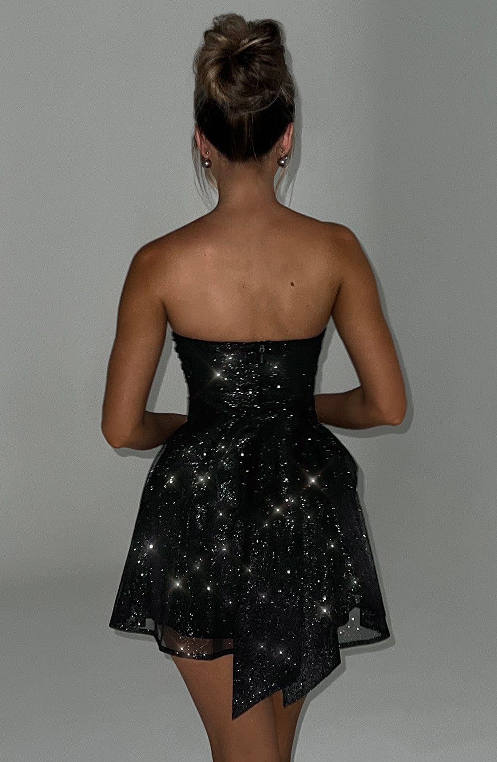 Strapless Glitter Tulle Fit and Flare Mini Dress Party 6