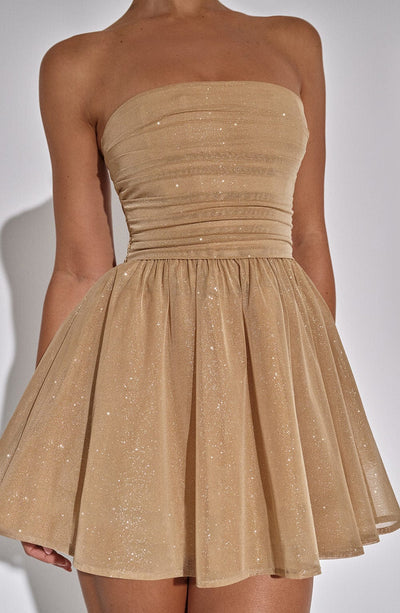 Strapless Glitter Tulle Fit and Flare Mini Dress Party 10