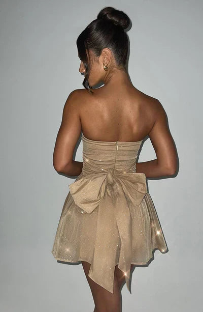 Strapless Glitter Tulle Fit and Flare Mini Dress Party 9