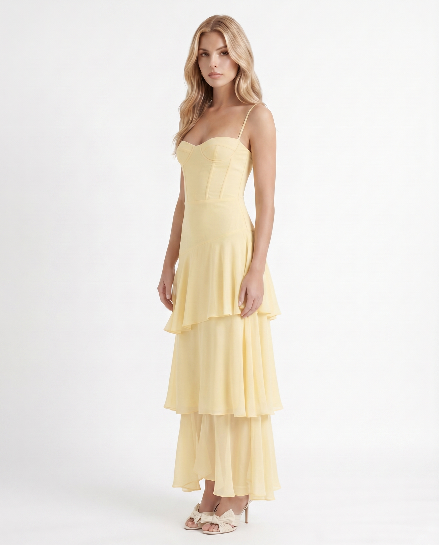 Sweetheart Corset Tiered Chiffon Maxi Dress 3