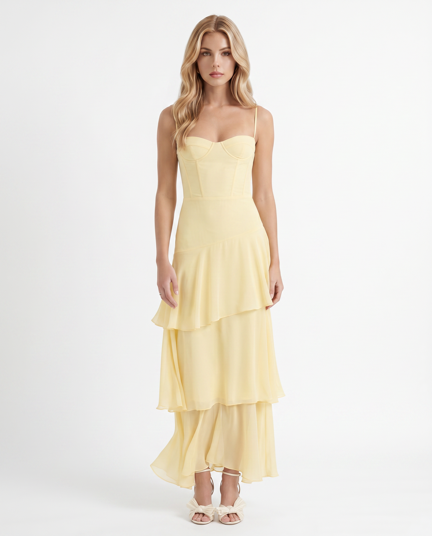 Sweetheart Corset Tiered Chiffon Maxi Dress