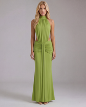 Halter Neck Cut Out Ruched Mermaid Maxi Dress