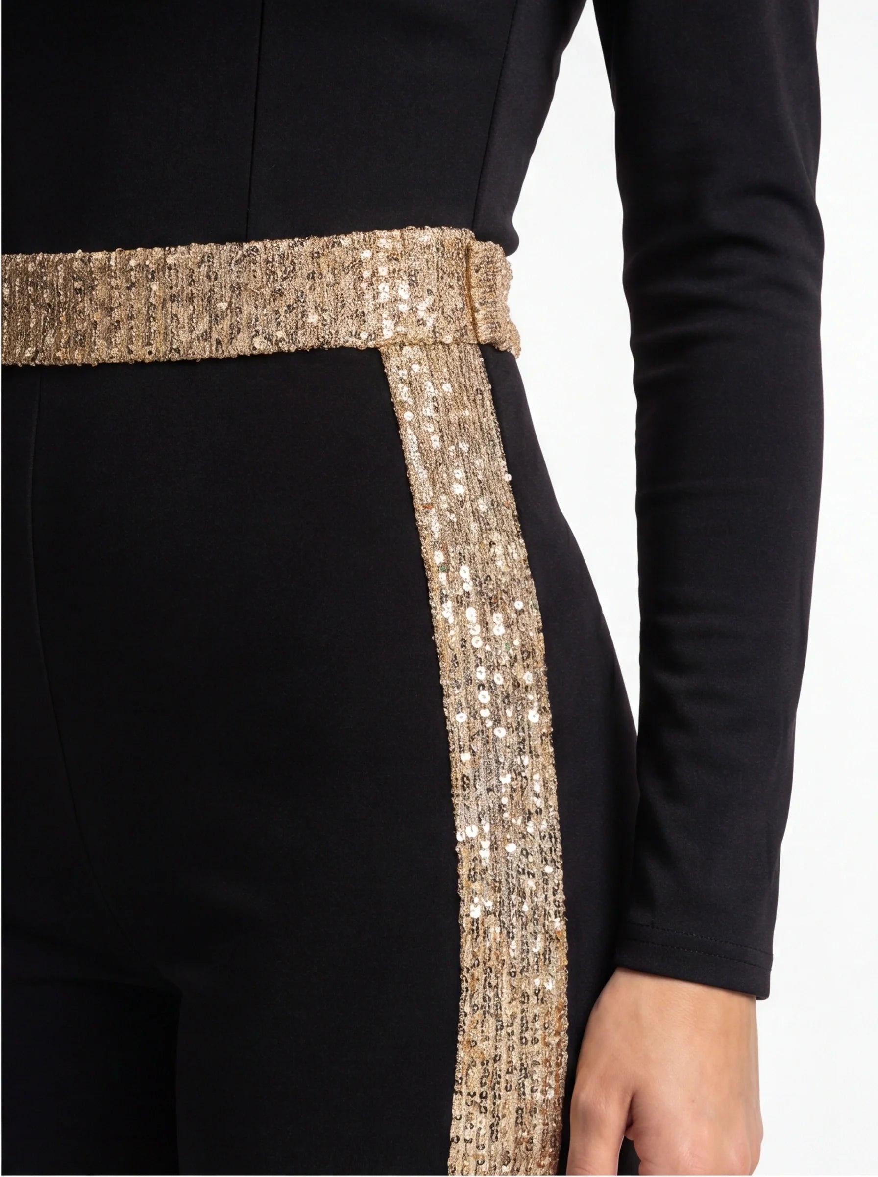 Elegant Gold Sequin Jumpsuit with Flattering Fit and Adjustable Straps