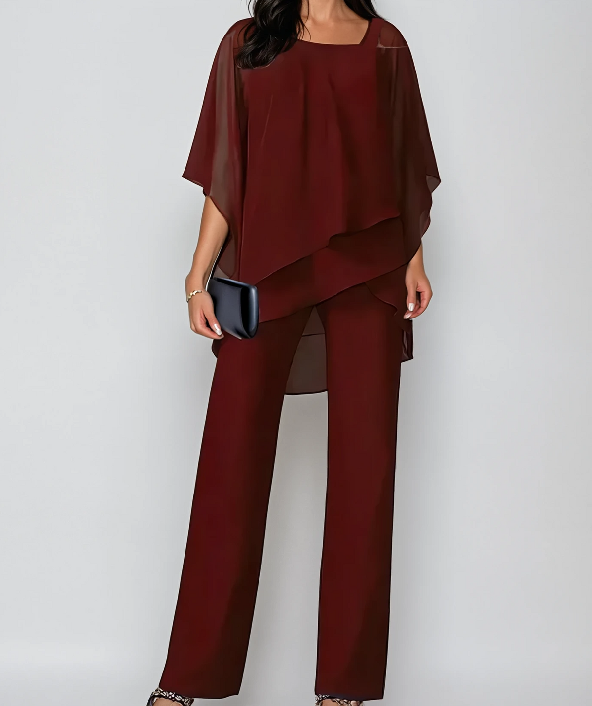 Asymmetric Overlay One Shoulder Top and Wide Leg Pants Two Piece Set