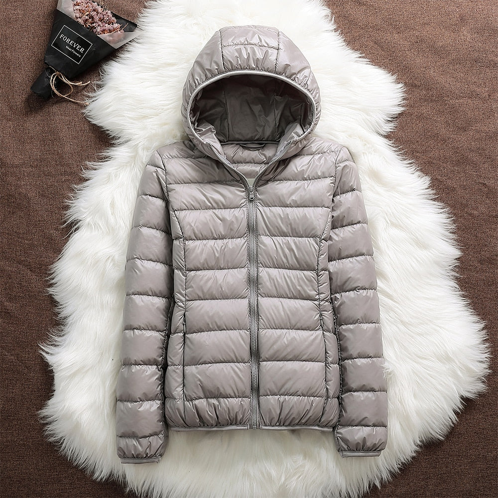 Hooded Zip Front Lightweight Packable Puffer Jacket