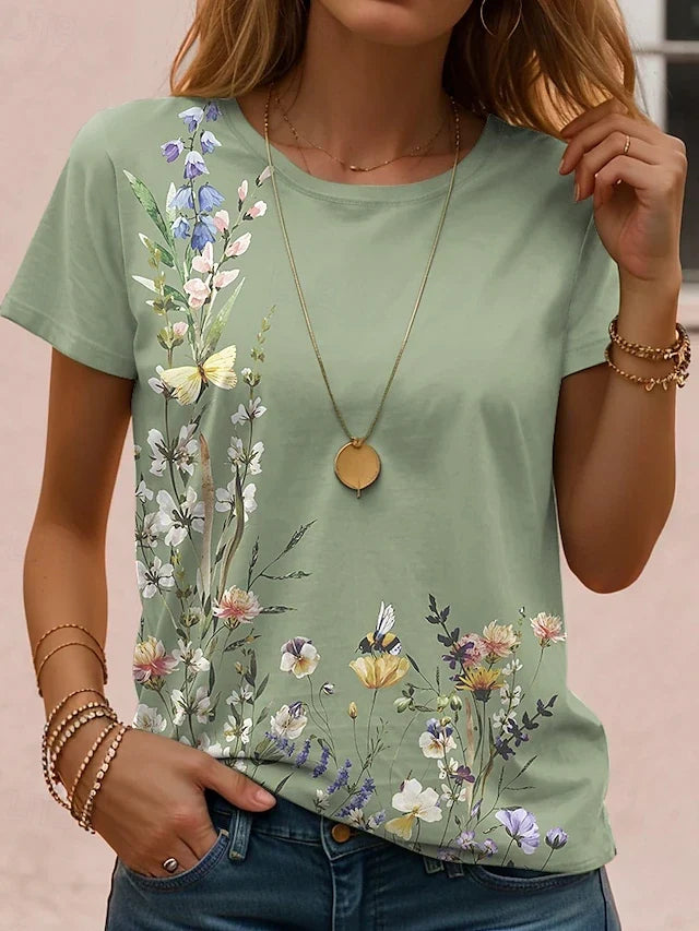 Floral Print Round Neck Short Sleeve Top