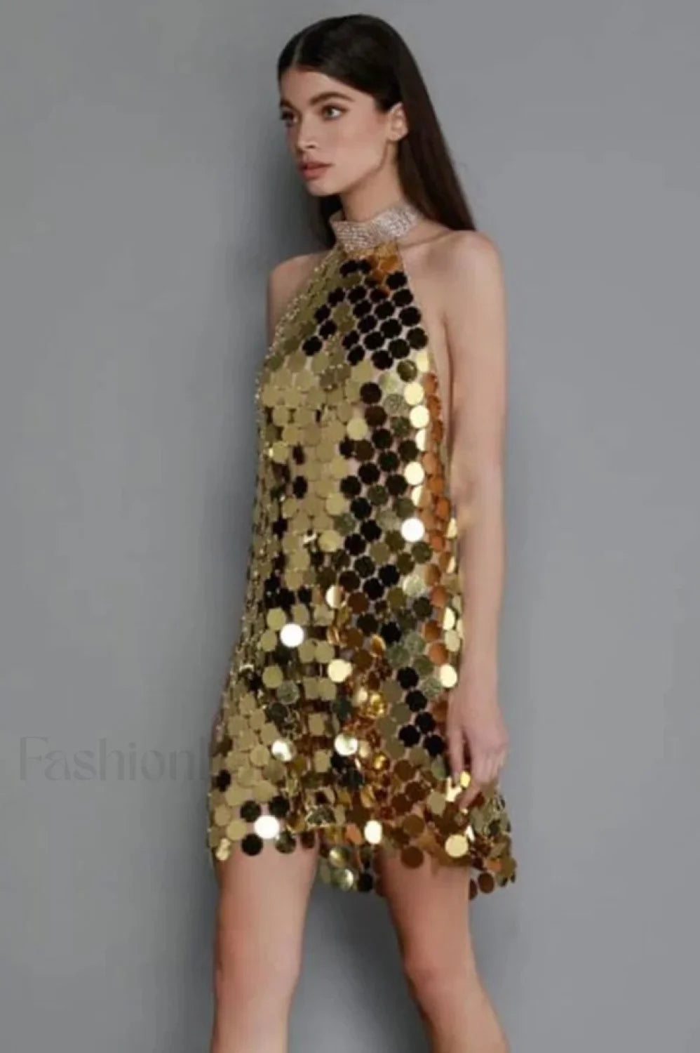 Kimora Halterneck Stylish Chainmail Mini Dress