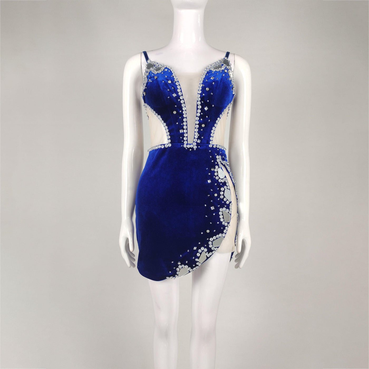 Kitty Strappy Velvet Sweetheart Crystal Trim Mesh Mini Dress 5