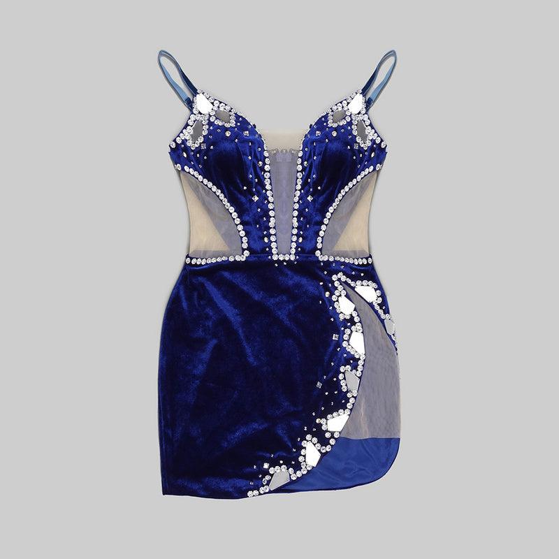 Kitty Strappy Velvet Sweetheart Crystal Trim Mesh Mini Dress 8