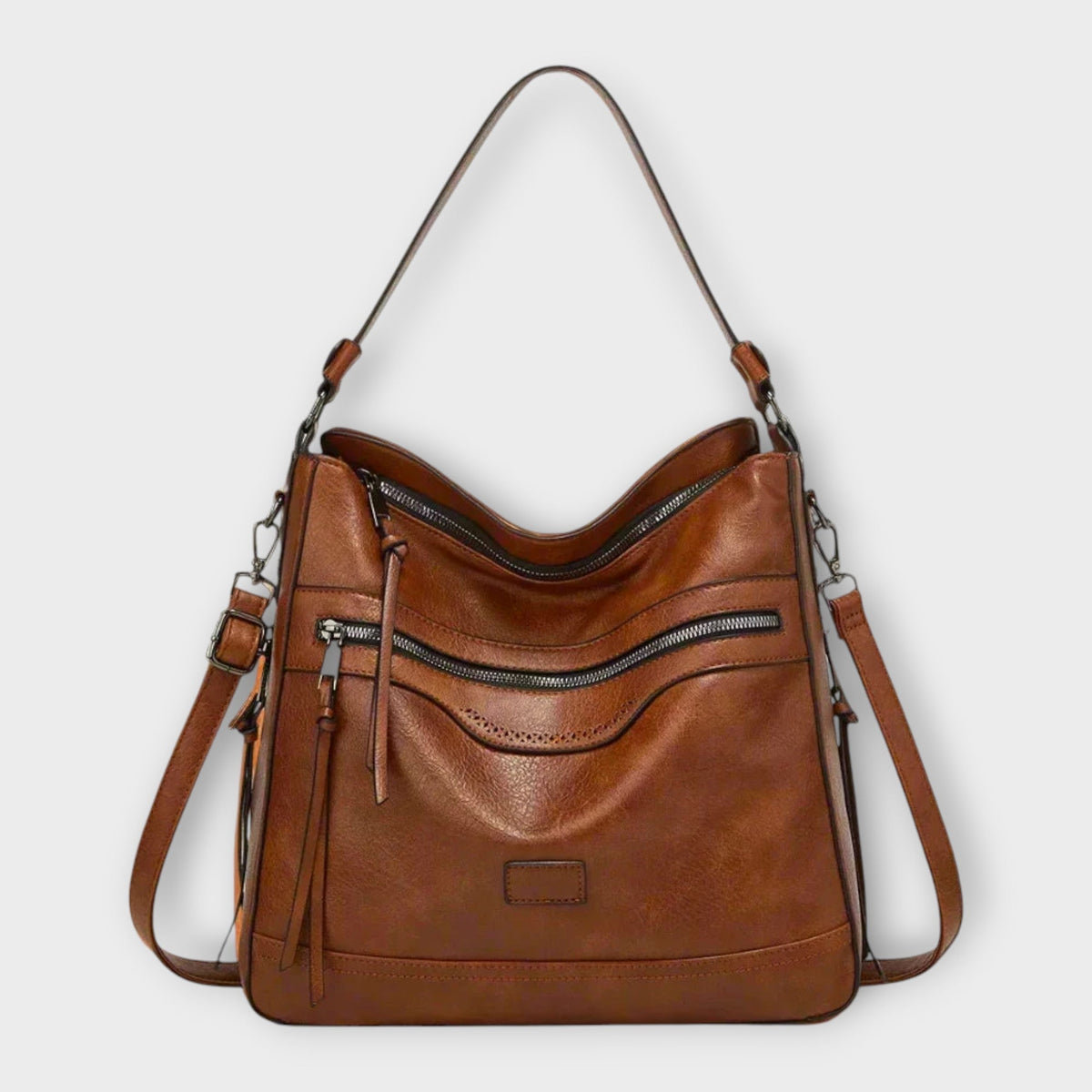 Faux Leather Zip Pocket Hobo Shoulder Bag
