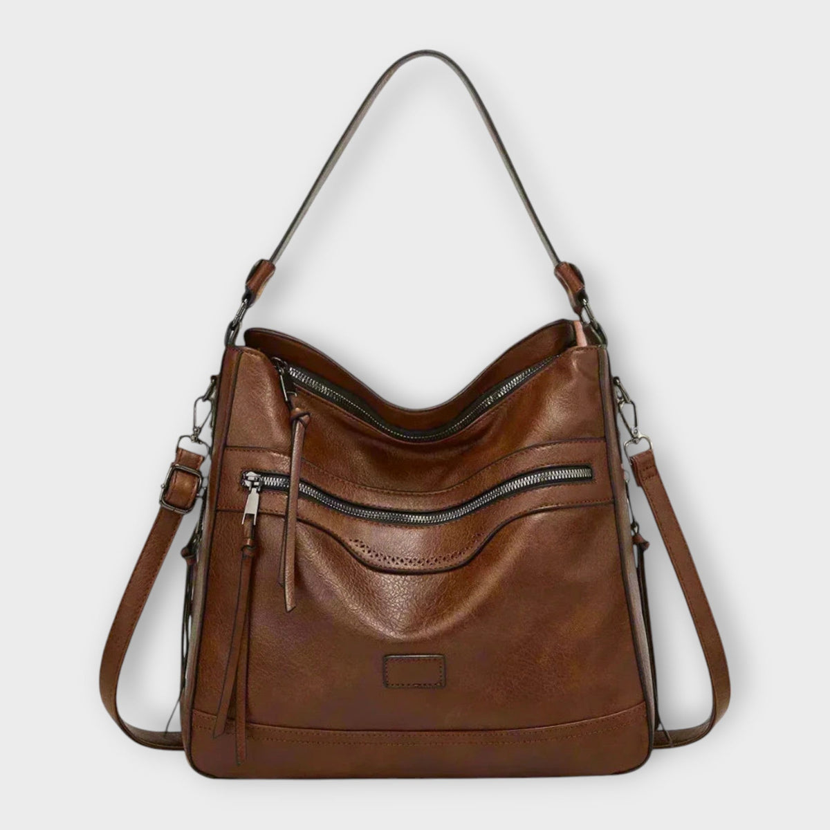 Faux Leather Zip Pocket Hobo Shoulder Bag