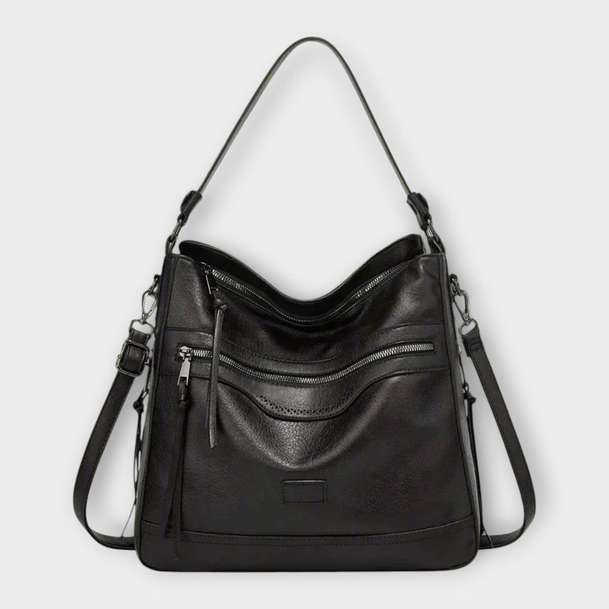Faux Leather Zip Pocket Hobo Shoulder Bag