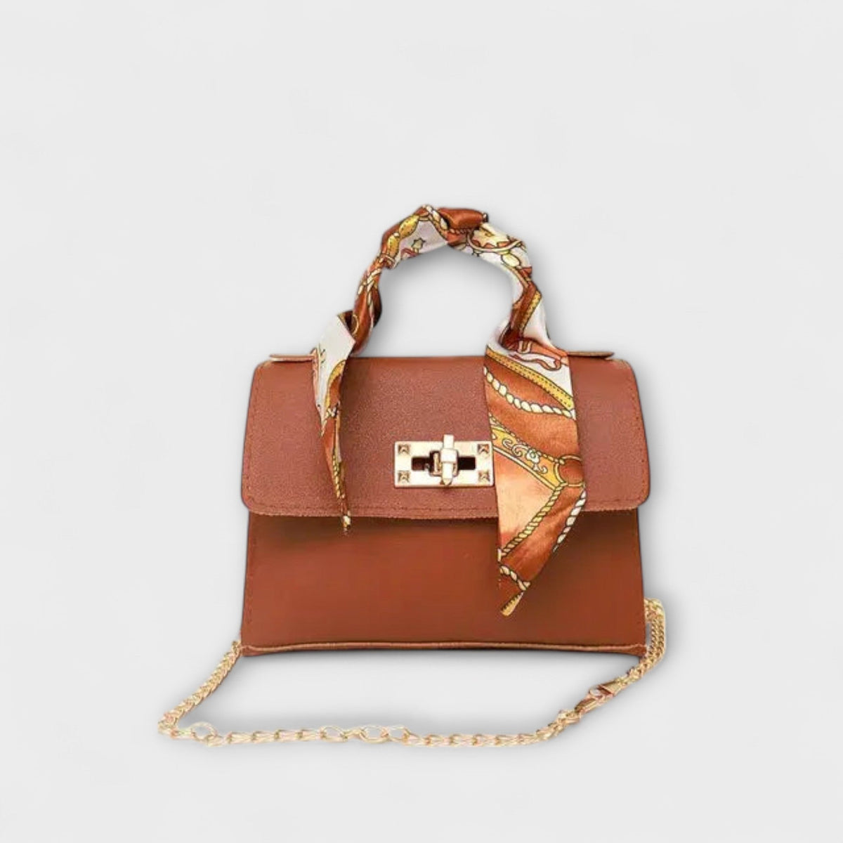 Scarf Handle Chain Strap Twist Lock Crossbody Bag