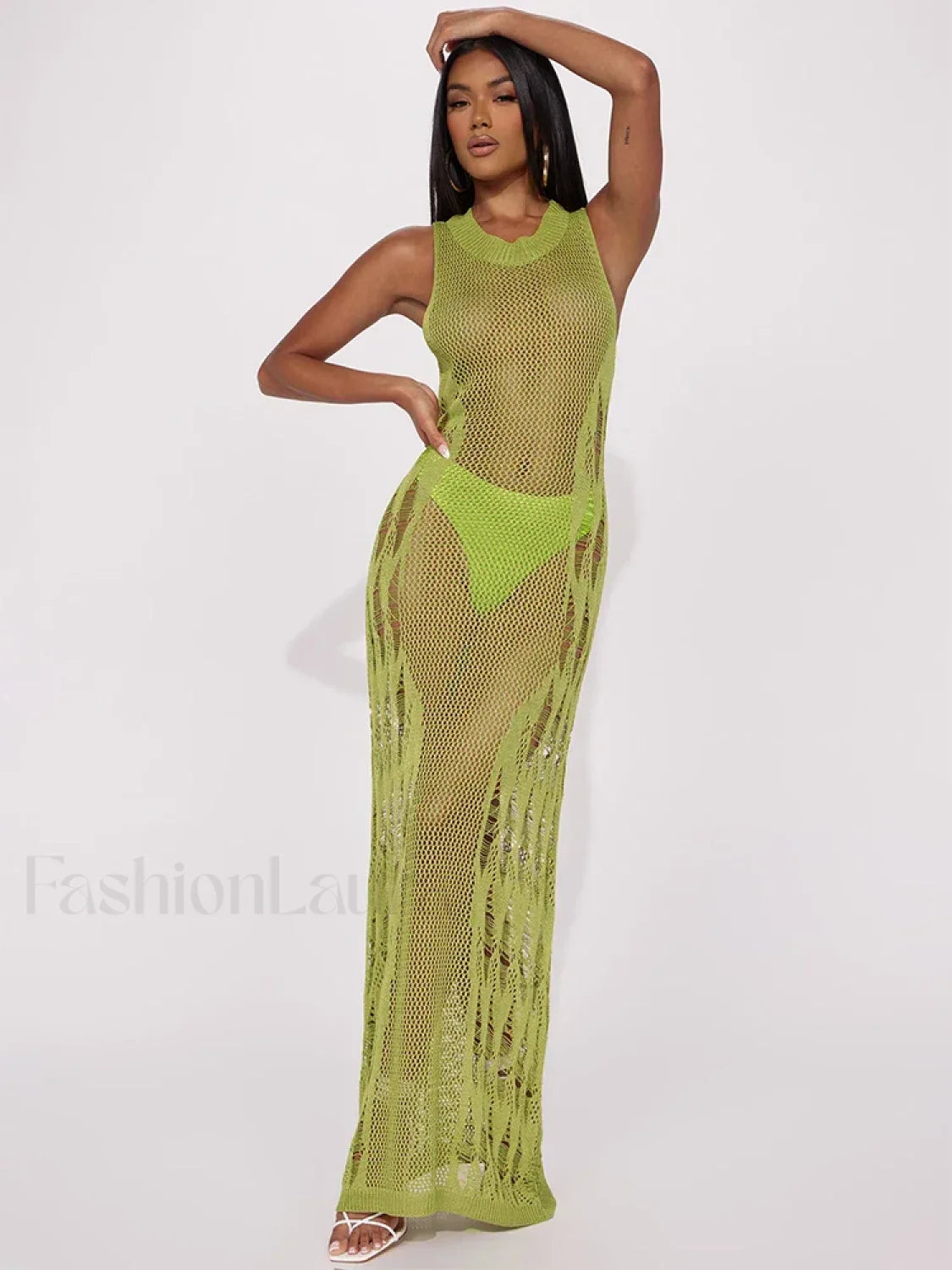 Knit Cut Out Round Neck Sleeveless Slim Cover Up