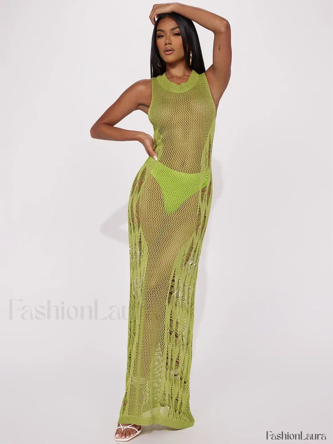 Knit Cut Out Round Neck Sleeveless Slim Cover Up