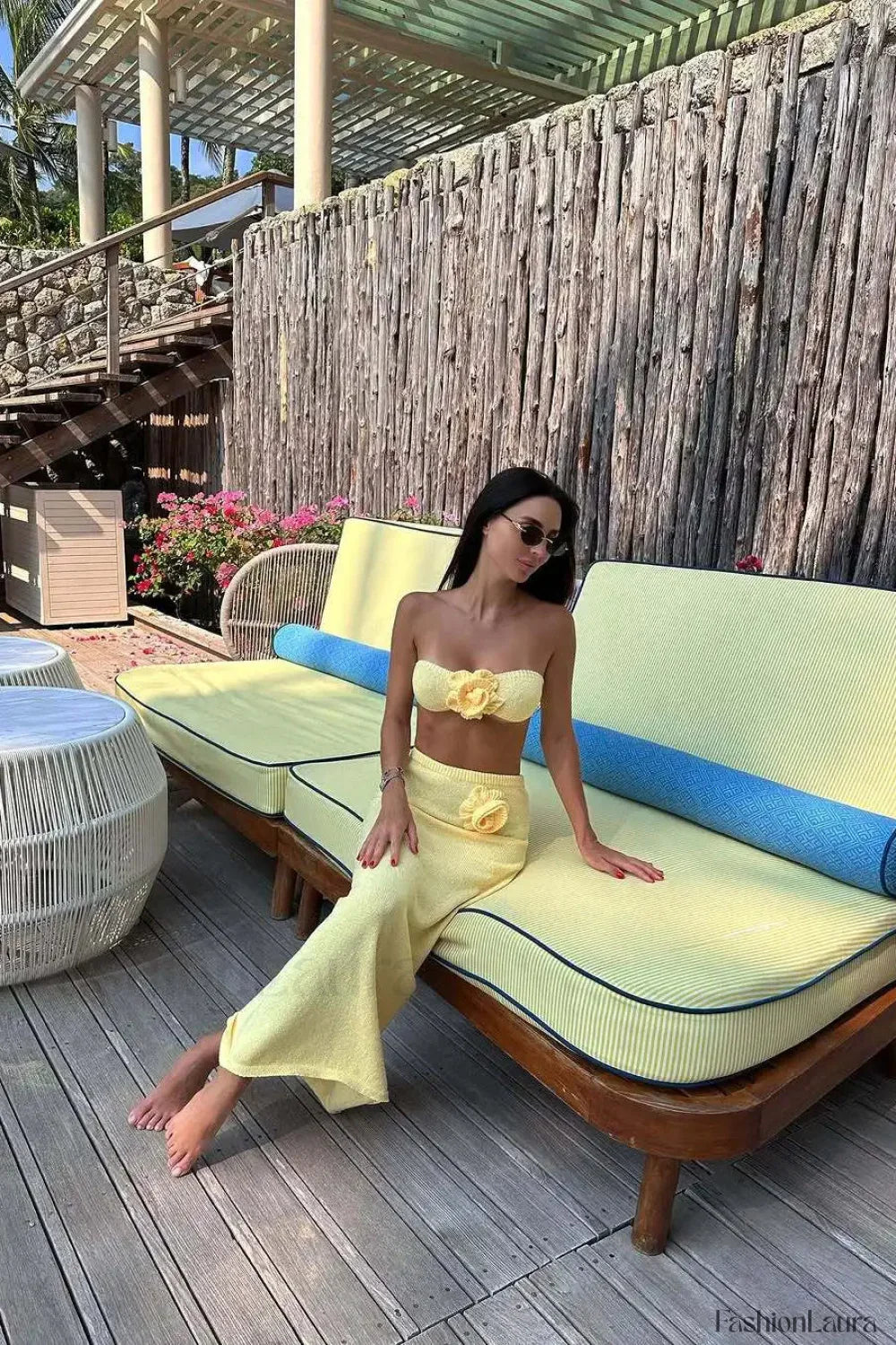 Knit Floral Patchwork Tube Top Boho Dress