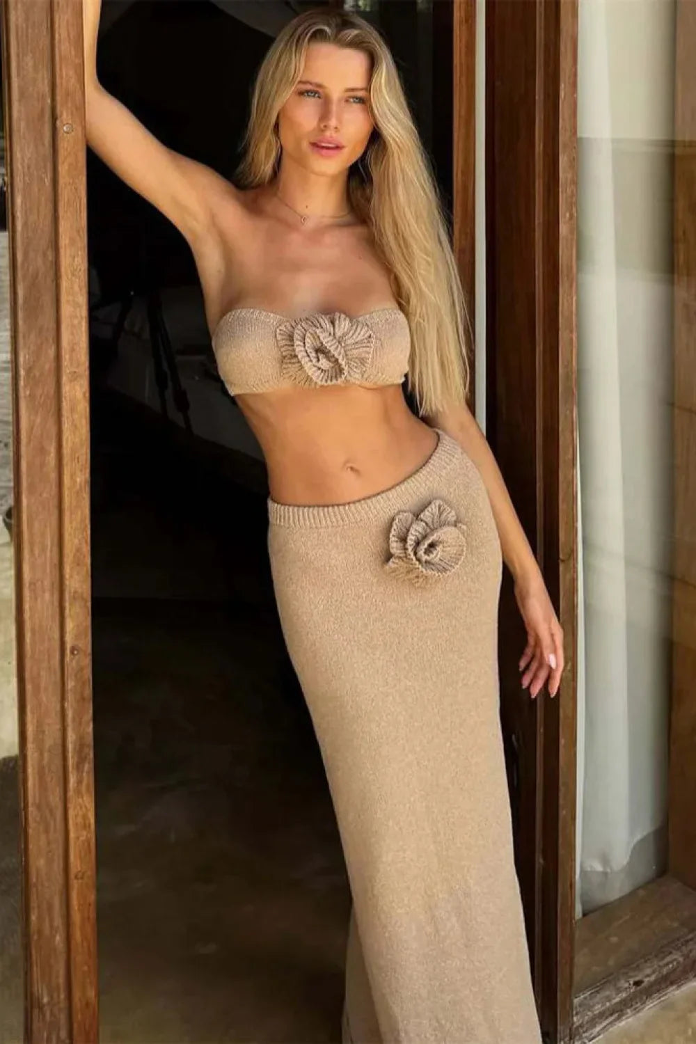 Knit Floral Patchwork Tube Top Boho Dress