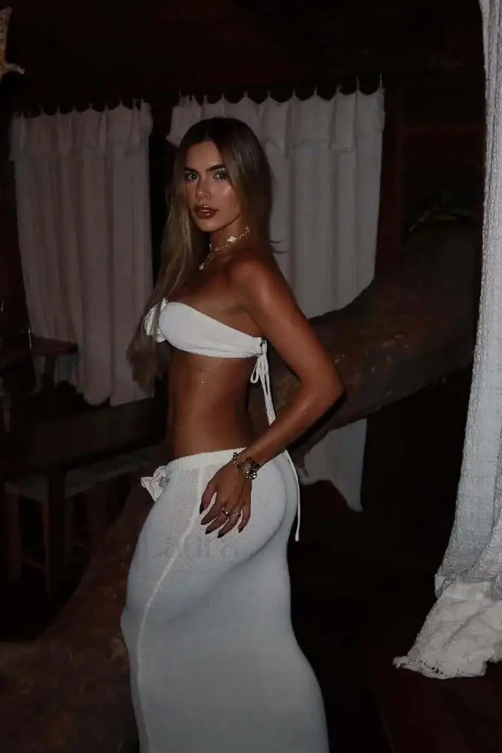 Knit Floral Patchwork Tube Top Boho Dress