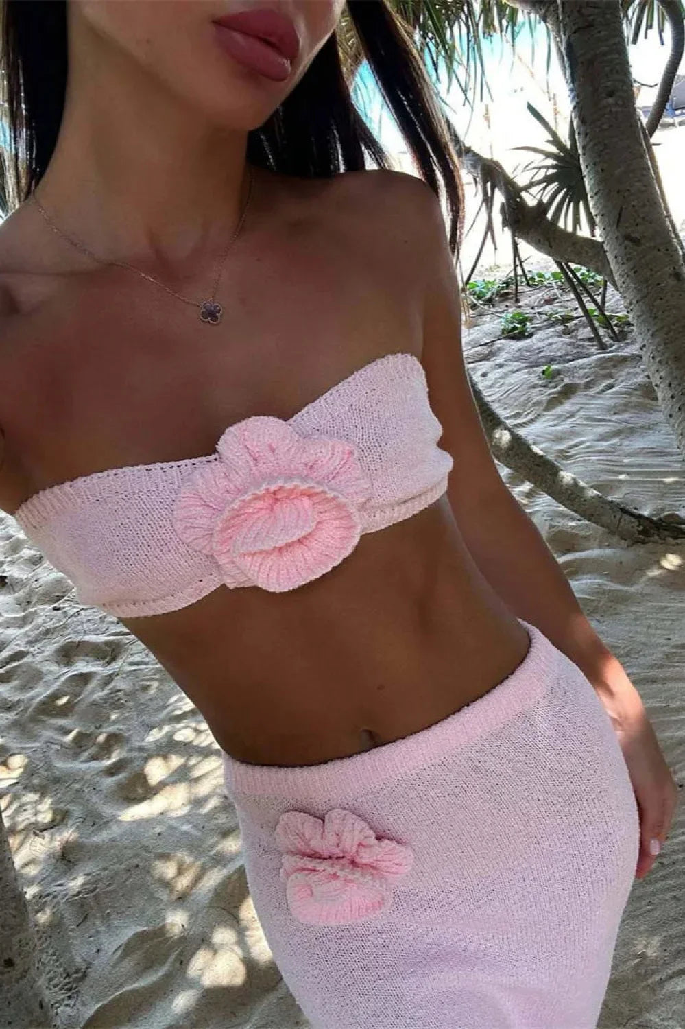 Knit Floral Patchwork Tube Top Boho Dress