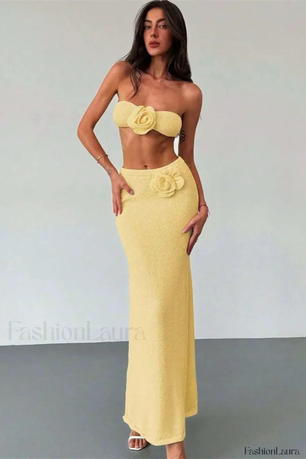 Knit Floral Patchwork Tube Top Boho Dress