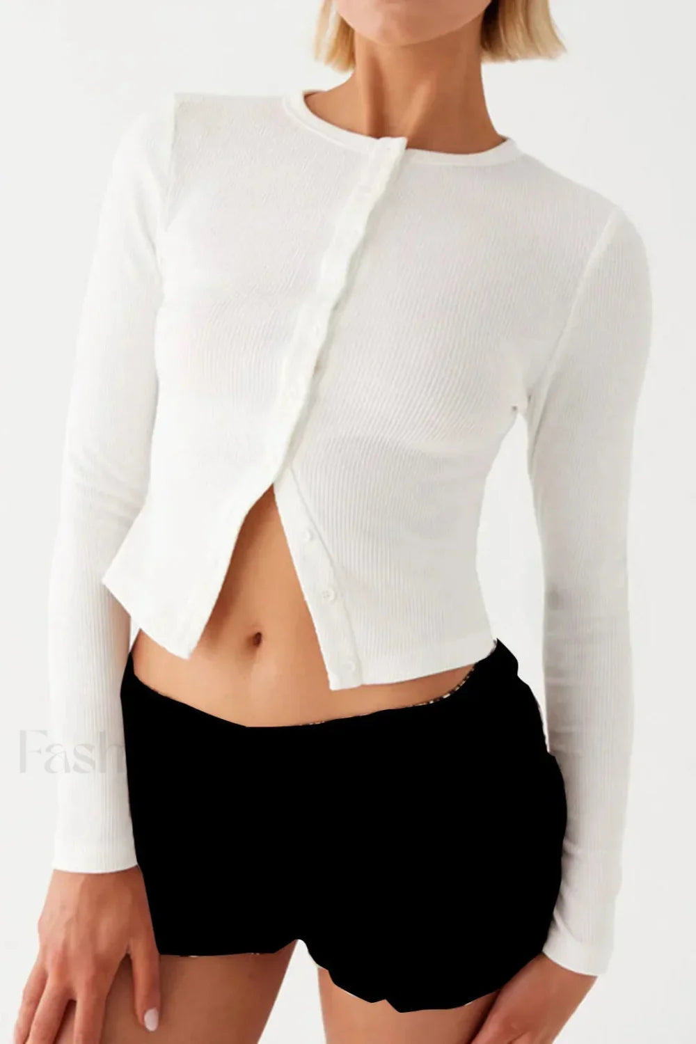 Knit Ribbed Button Front Crop Cardigan White / S