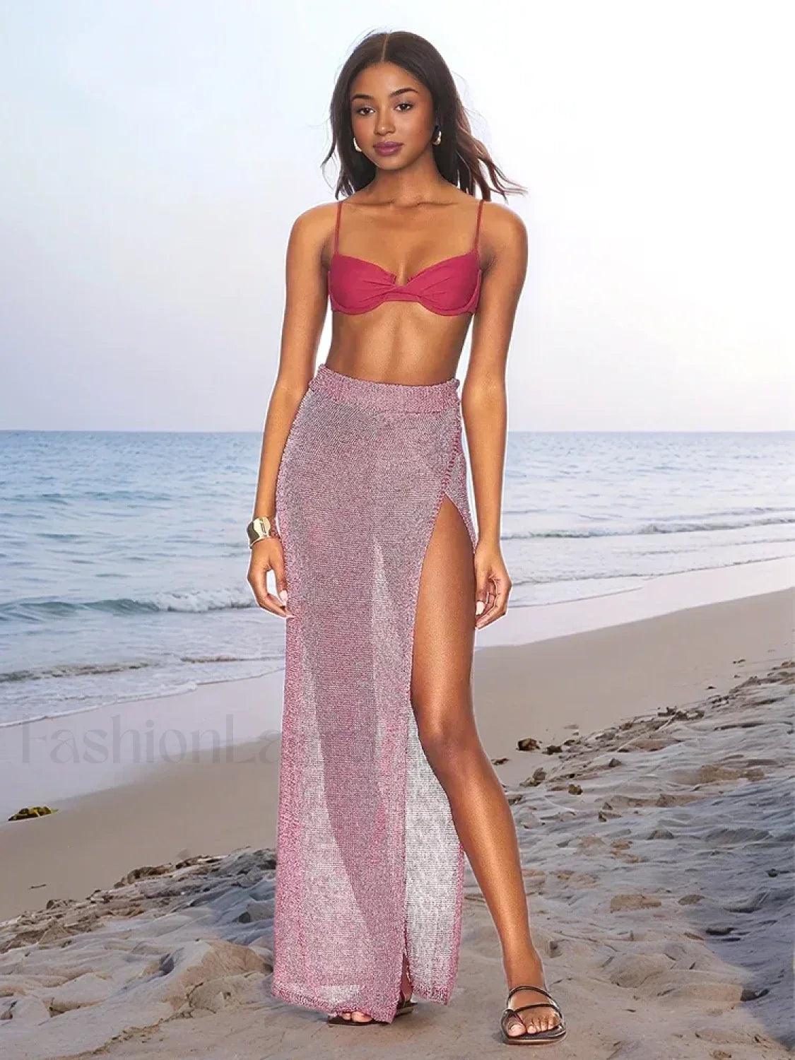 Knit See-through Slit Skirt Cover Up