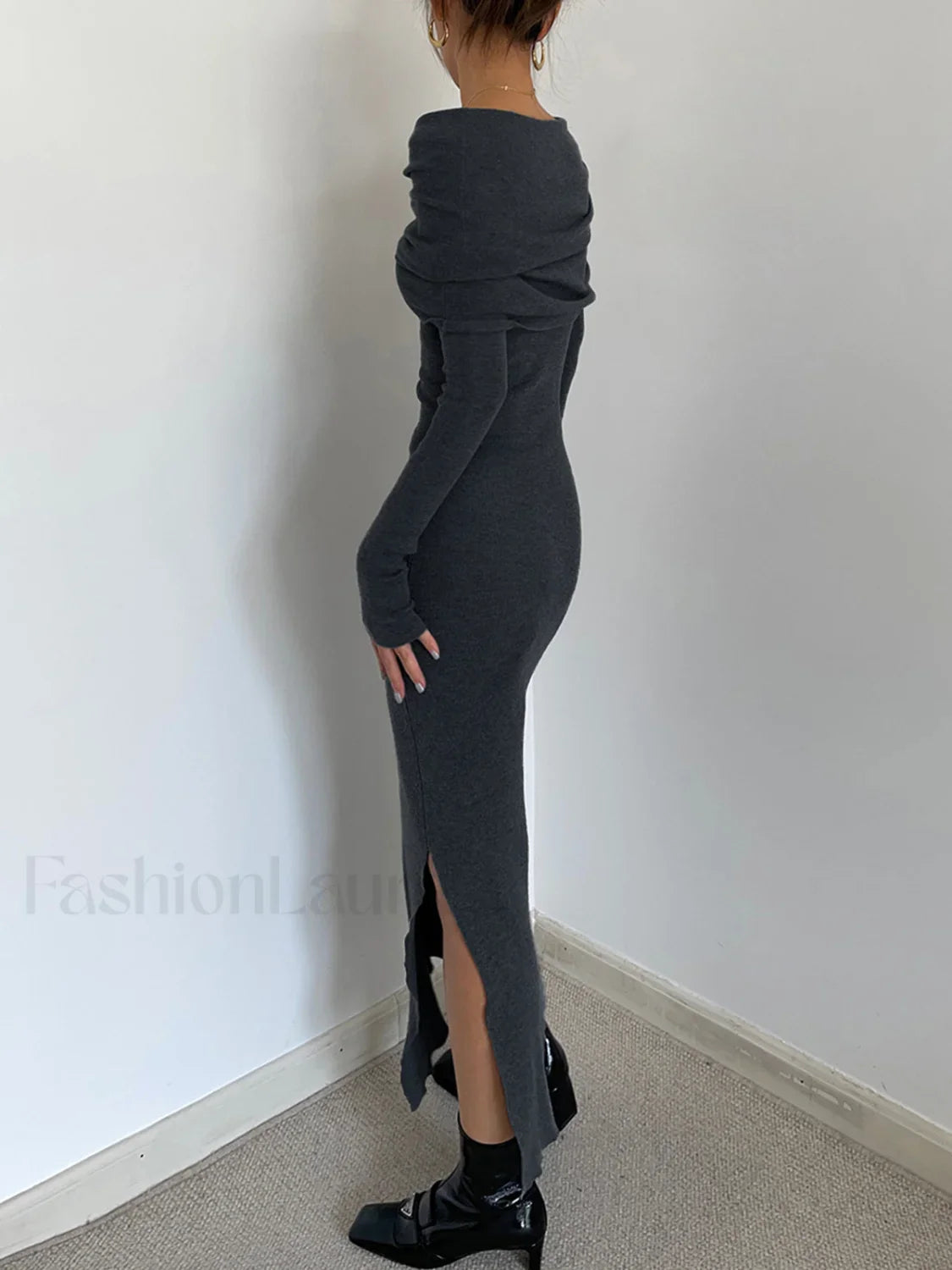 Knit Split Overfold Trendy Sweater Midi Dress