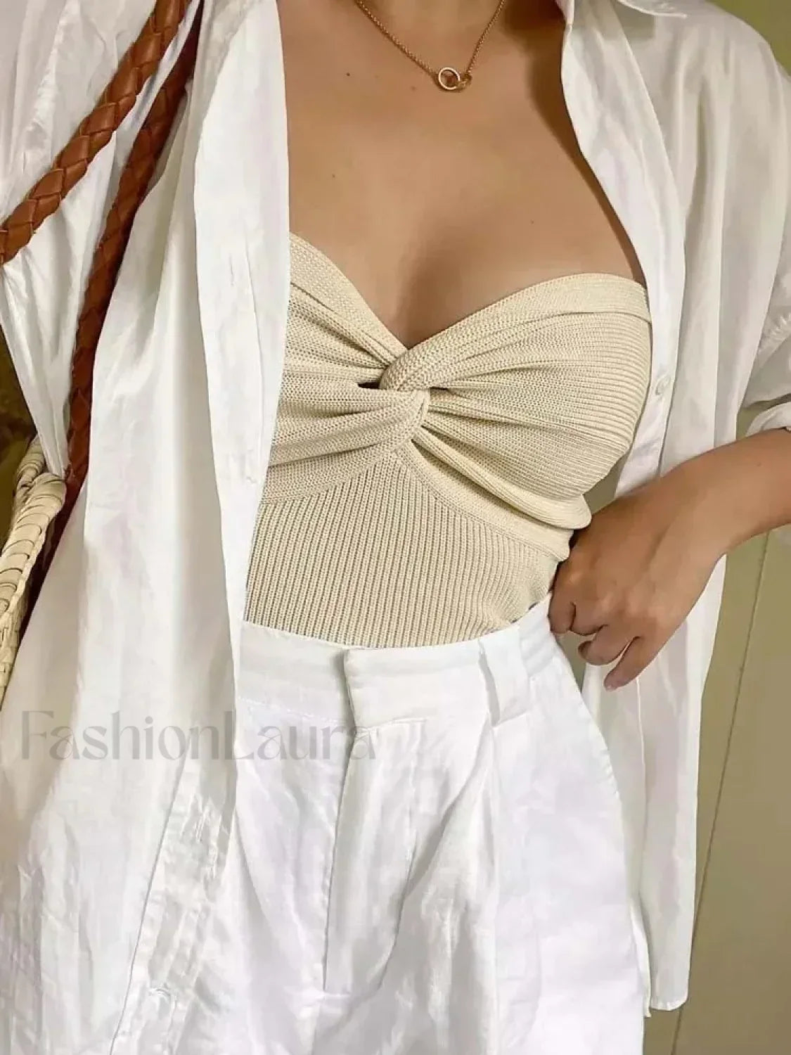 Knit White Backless Corset Crop Top