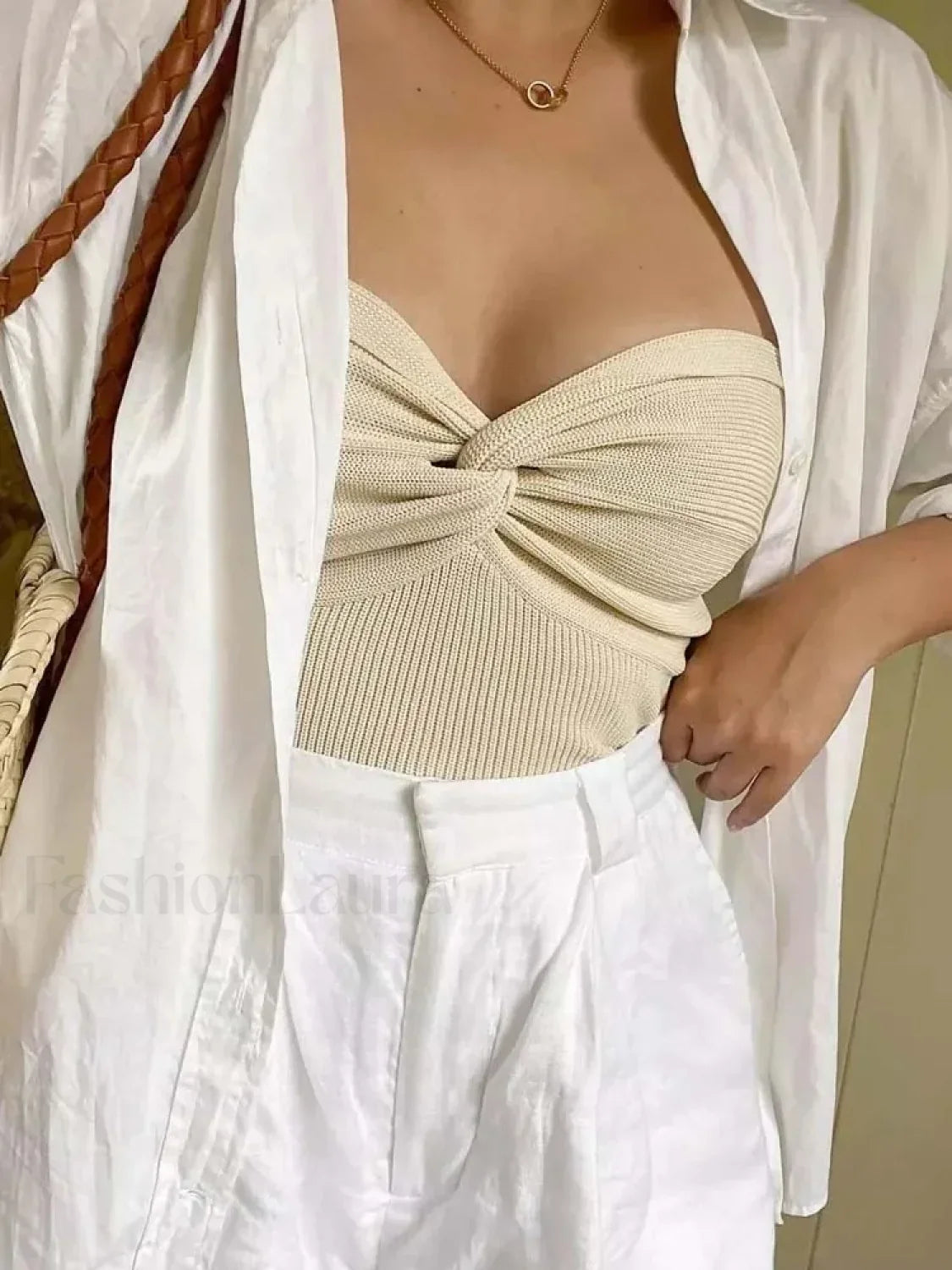 Knit White Backless Corset Crop Top