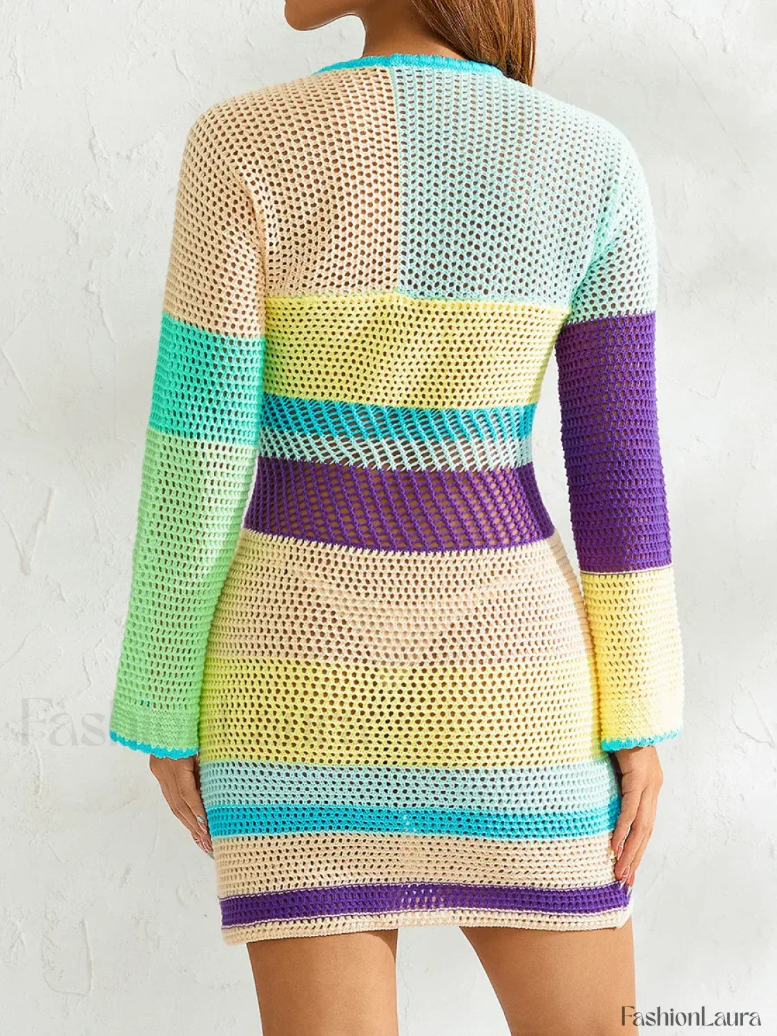 Knitted Cutout Stripe Mini Dress