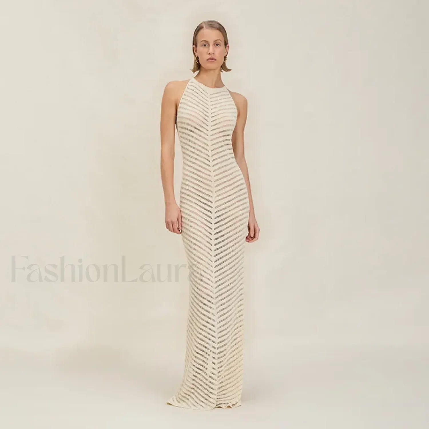 Knitted Hollow Suspender Backless Split Cut Out Cover Up