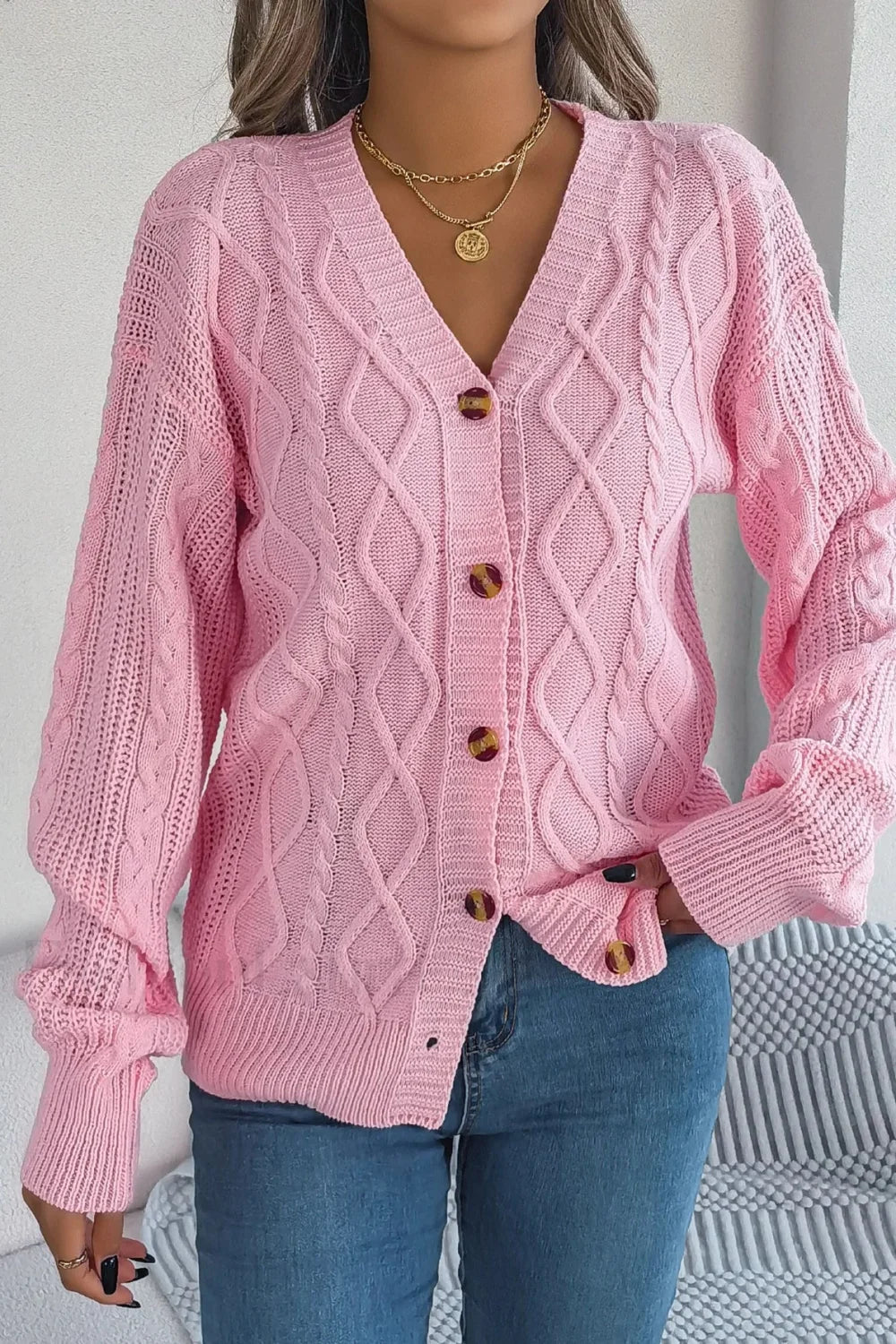 Knitted Long Sleeve Loose Single Breasted Cardigan