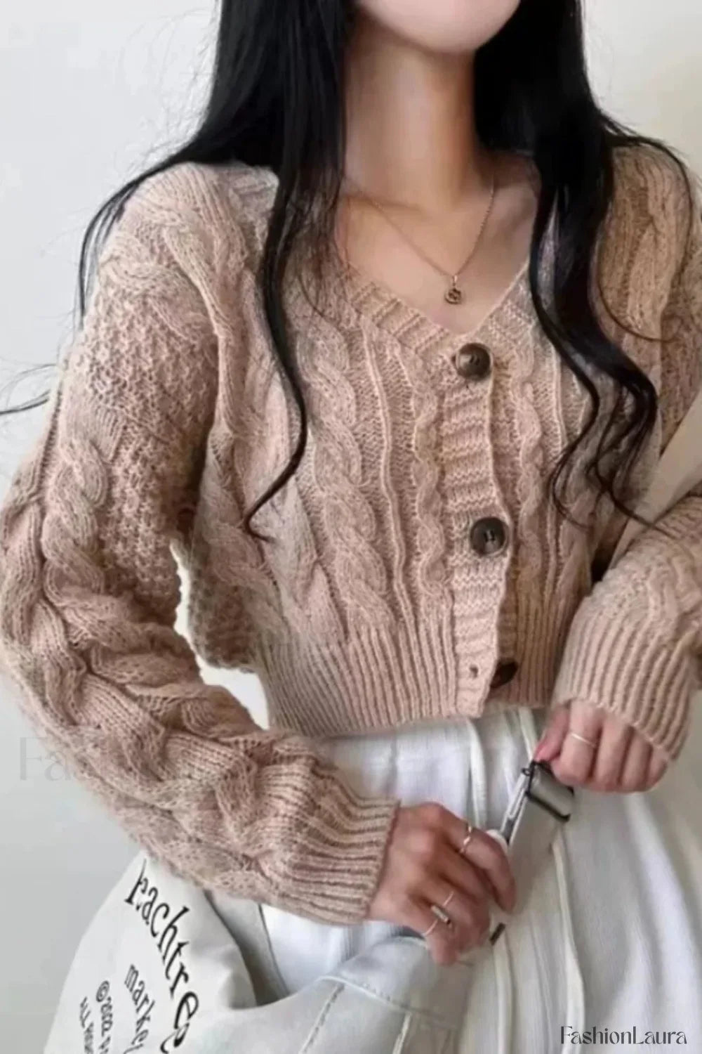 Knitted Open Front V Neck Slim Cardigan