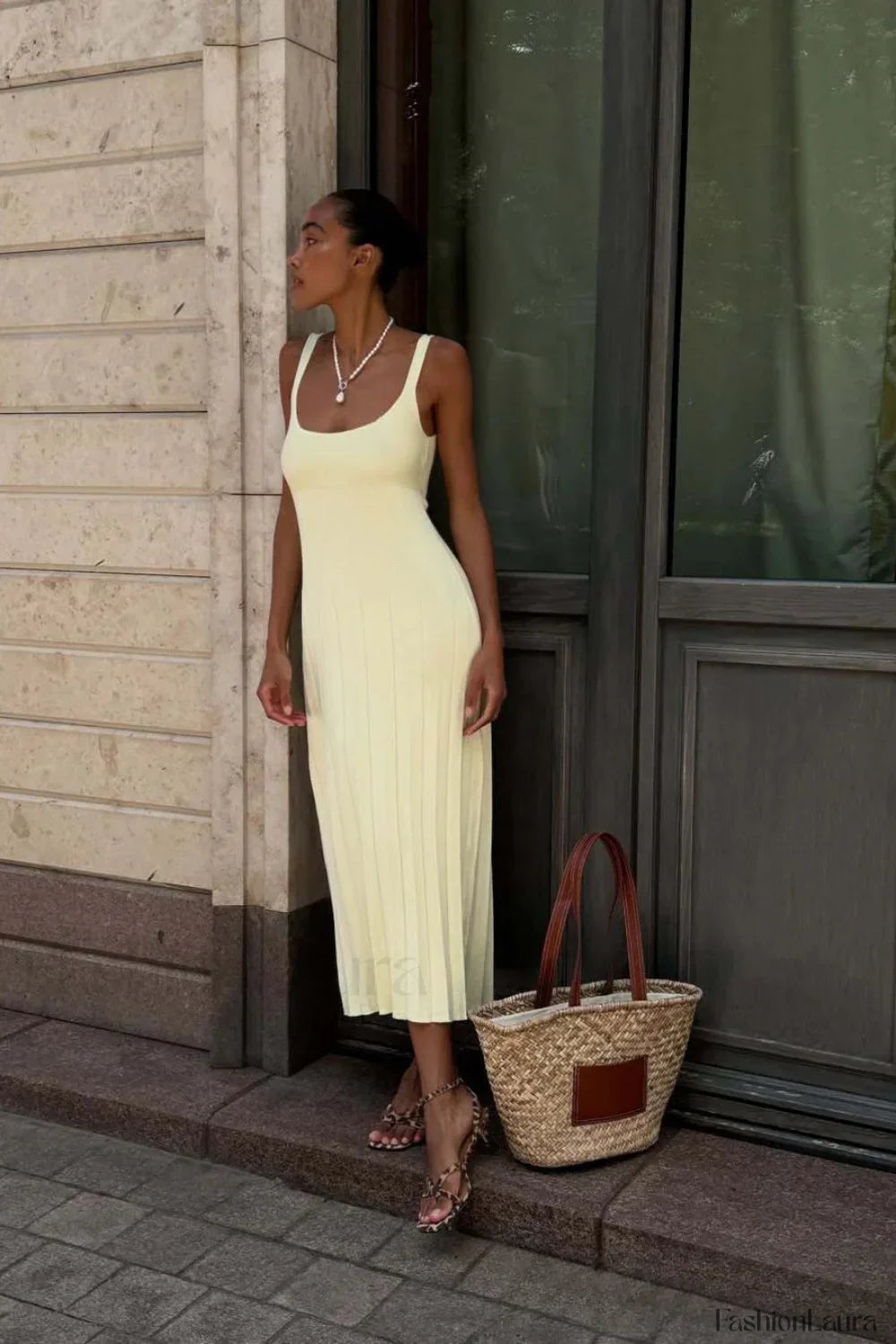 Knitted Sleeveless Halter Strappy Maxi Dress