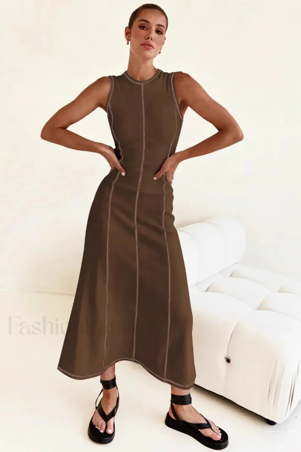 Knitted Sleeveless Round Neck A-Line Slip Dress