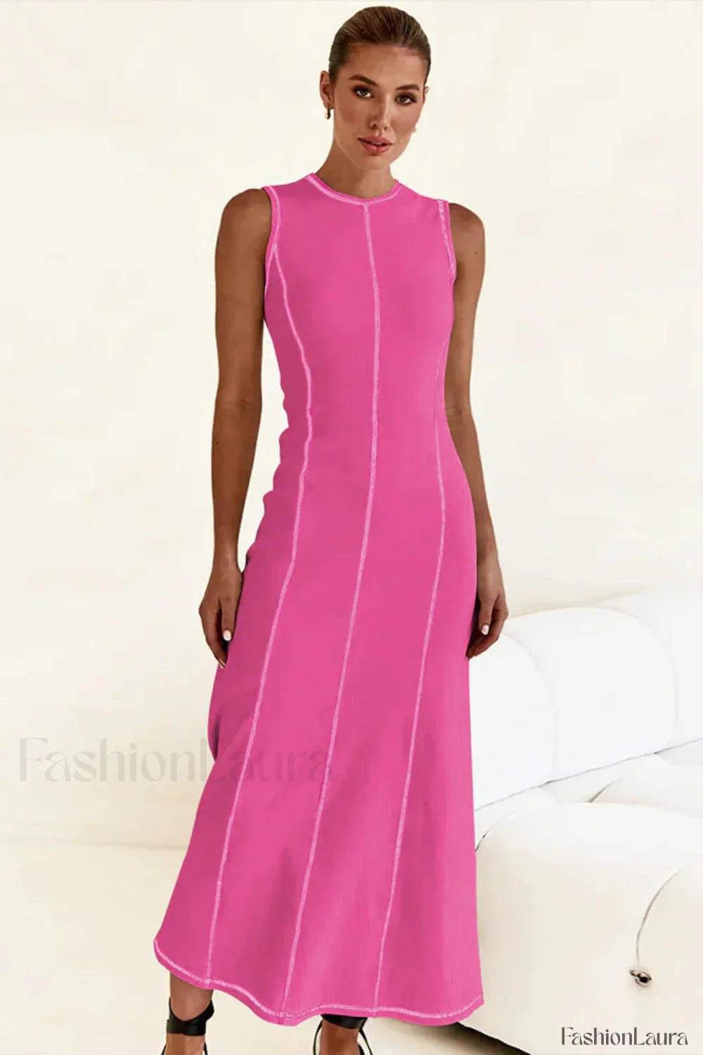 Knitted Sleeveless Round Neck A-Line Slip Dress