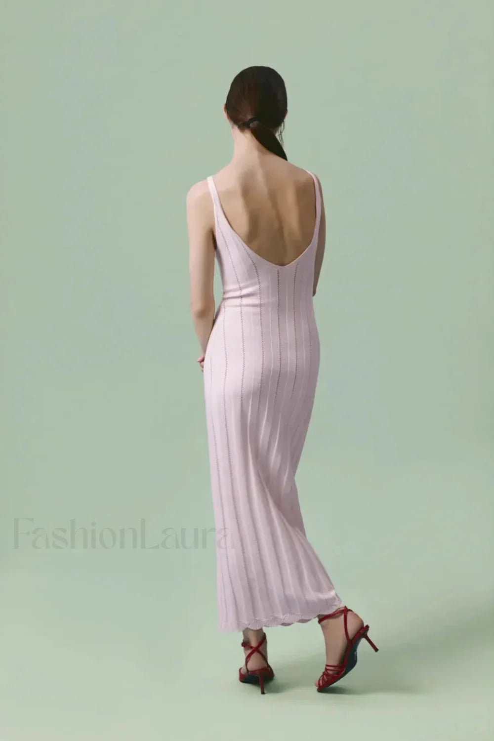 Knitted V-Neck Sleeveless Halter Maxi Dress