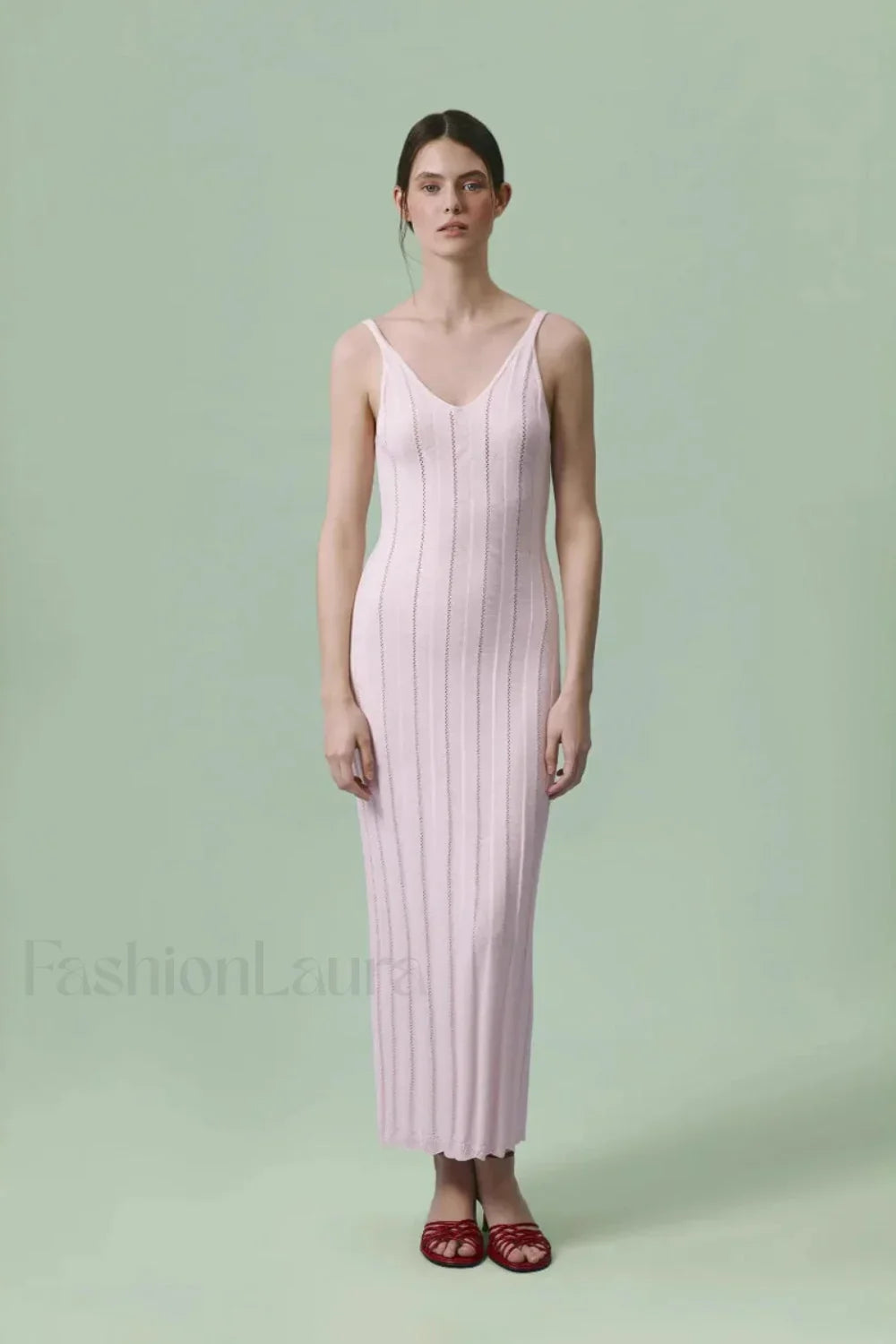 Knitted V-Neck Sleeveless Halter Maxi Dress