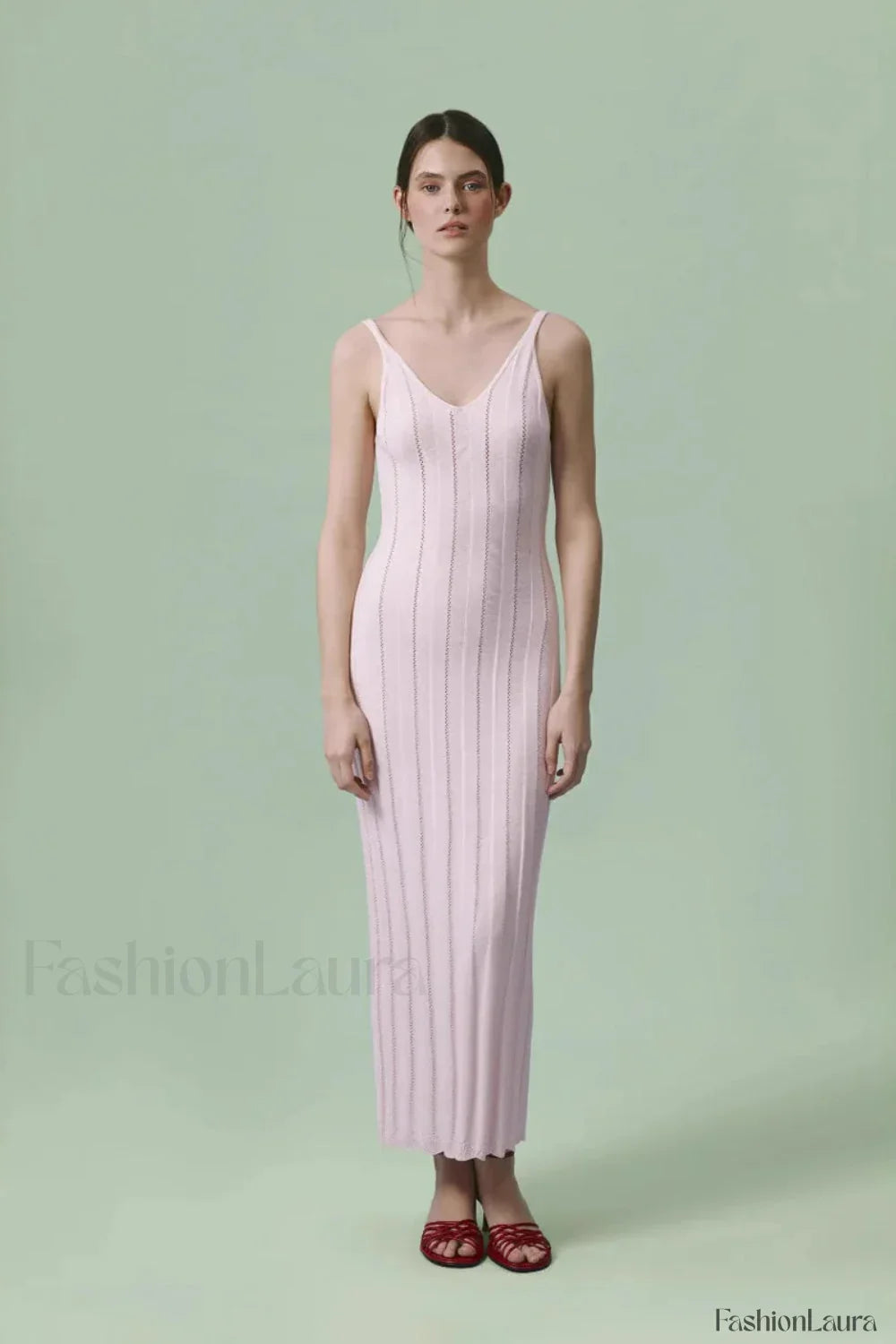 Knitted V-Neck Sleeveless Halter Maxi Dress