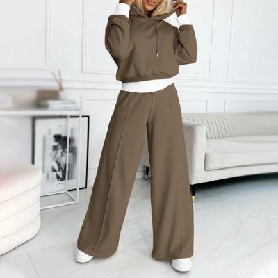 Cropped Hoodie and Wide Leg Pants Two Piece Set