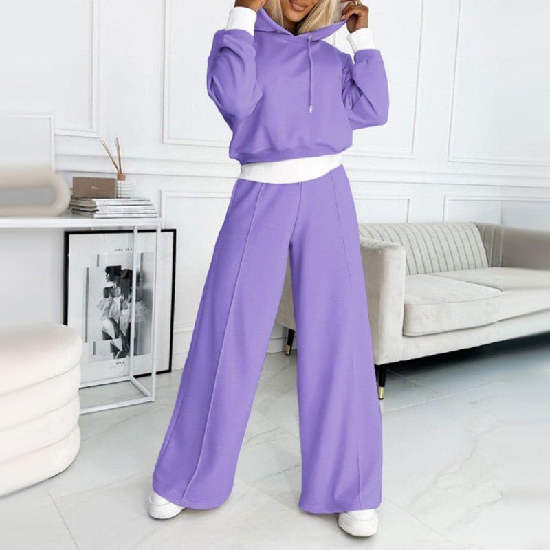 Cropped Hoodie and Wide Leg Pants Two Piece Set