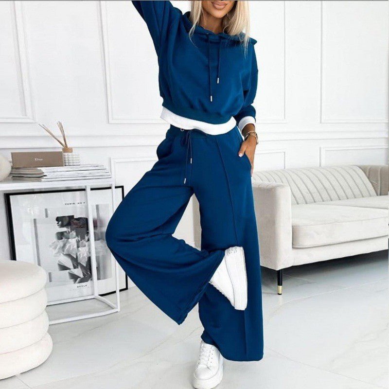 Cropped Hoodie and Wide Leg Pants Two Piece Set