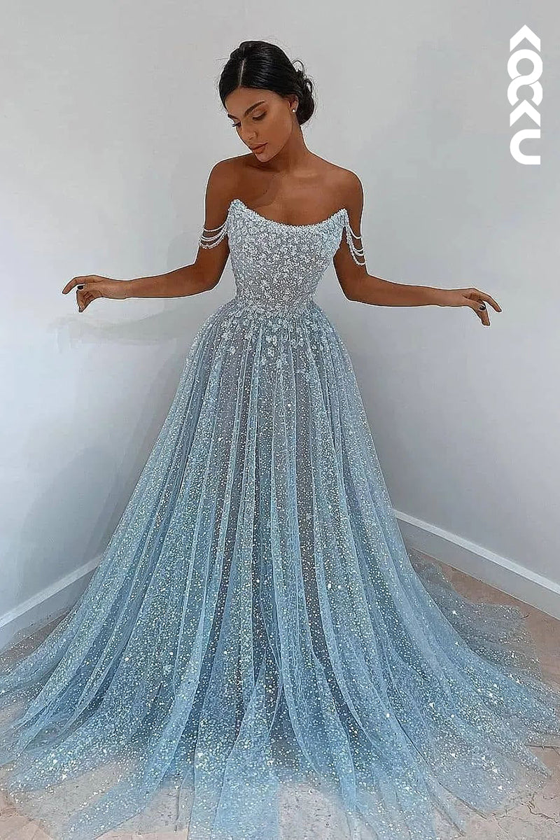 L1059 - Glamorous & Dramatic Sccop Sleeveless A-line Formal Party Prom Dress