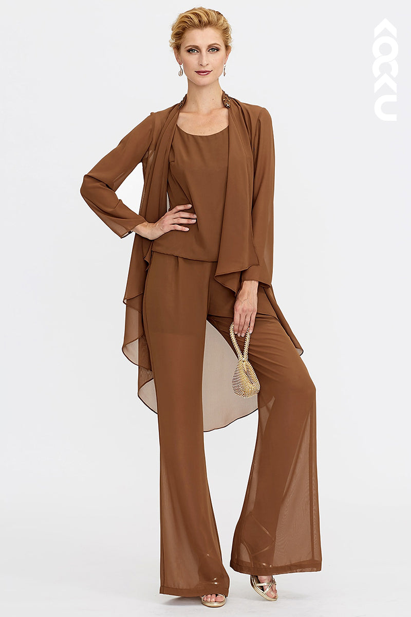 M6261 - Three-Piece Simple & Casual Scoop Chiffon Mother of the Bride Dress