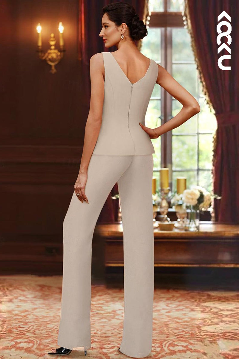 M6255 - Simple & Casual Scoop Three-Piece Chiffon Mother of the Bride Dress