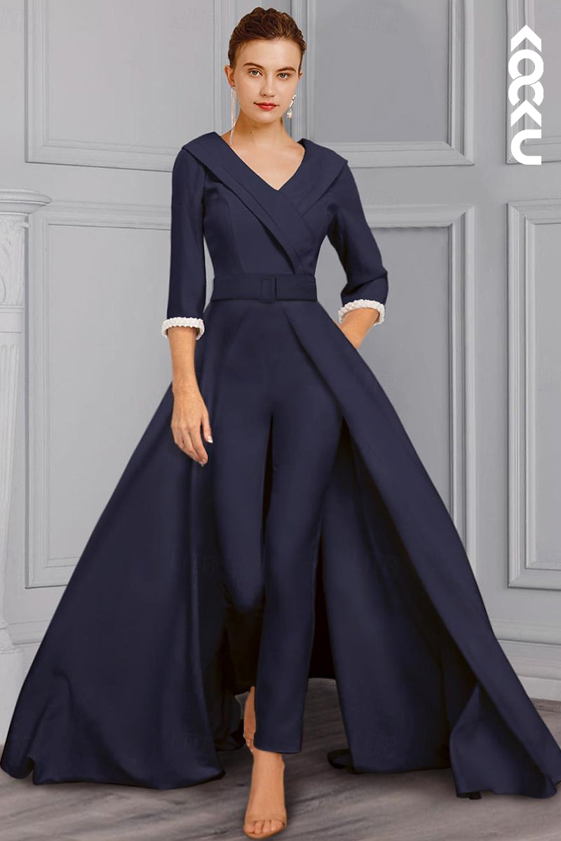 M6187 - Two-Piece Simple & Casual Long Sleeves V-Neck Mother of the Bride Dress